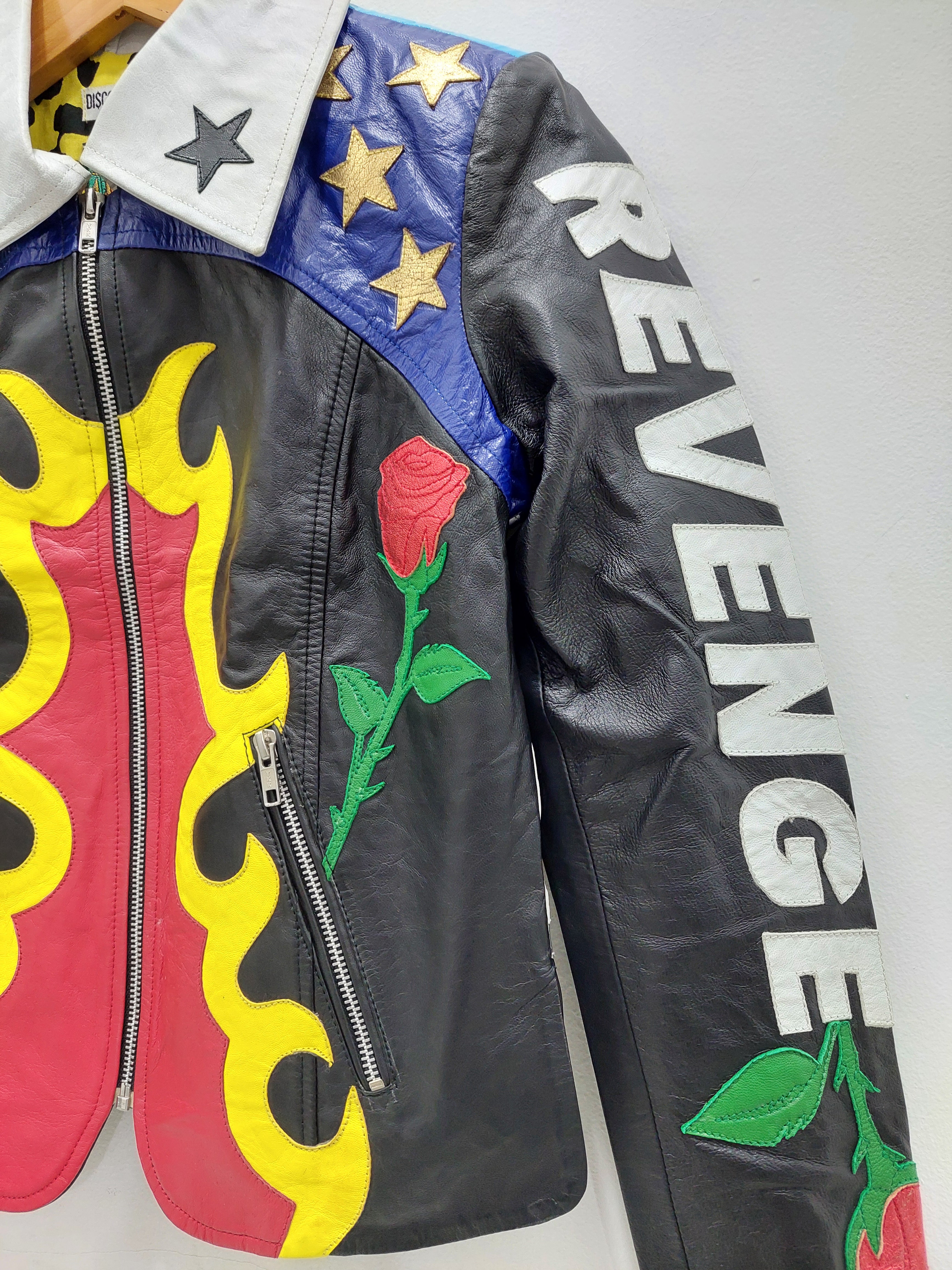 Distressed Pleasure Revenge Appliquè Leather Jacket