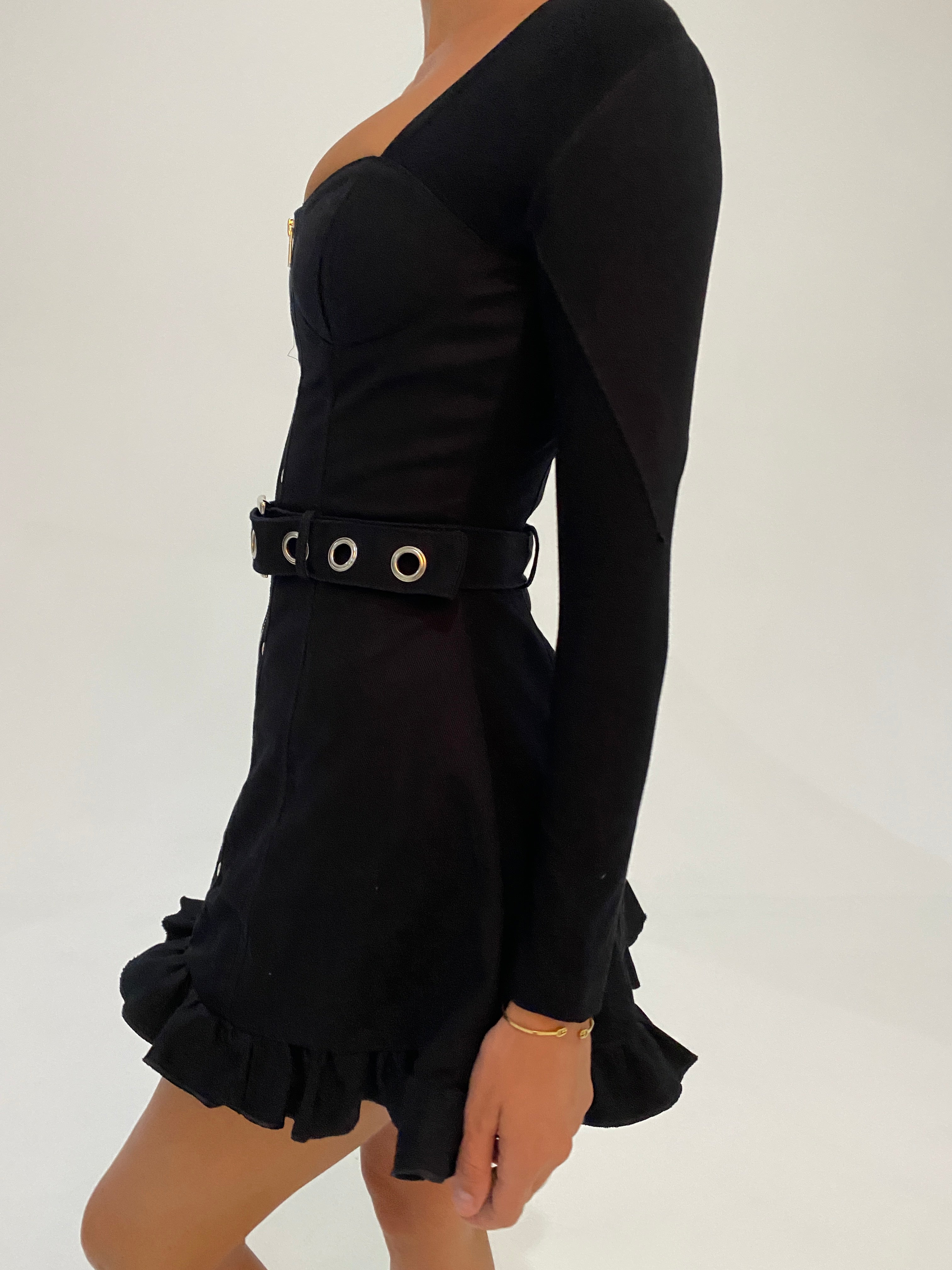 Black Denim Frill Dress