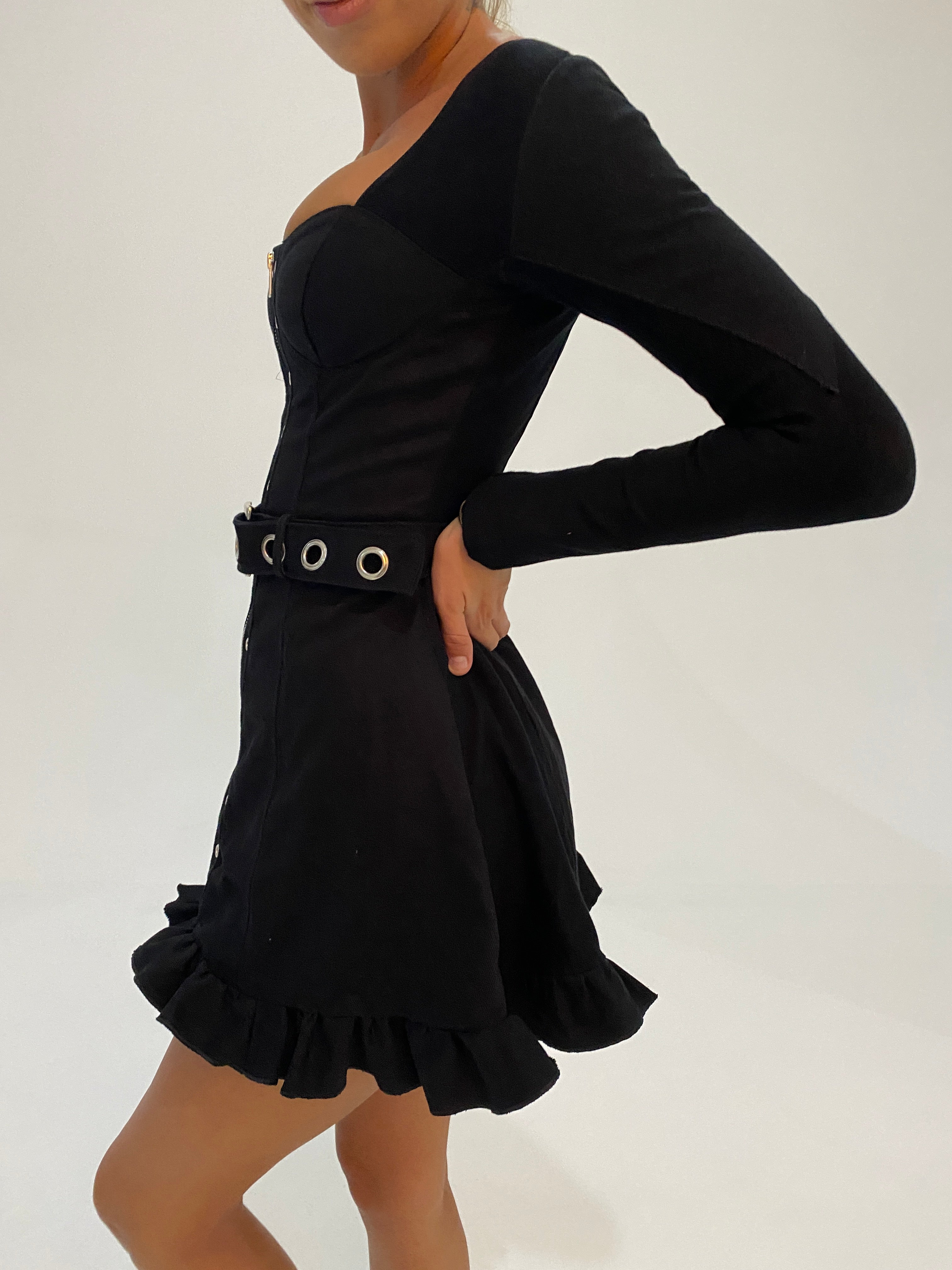 Black Denim Frill Dress