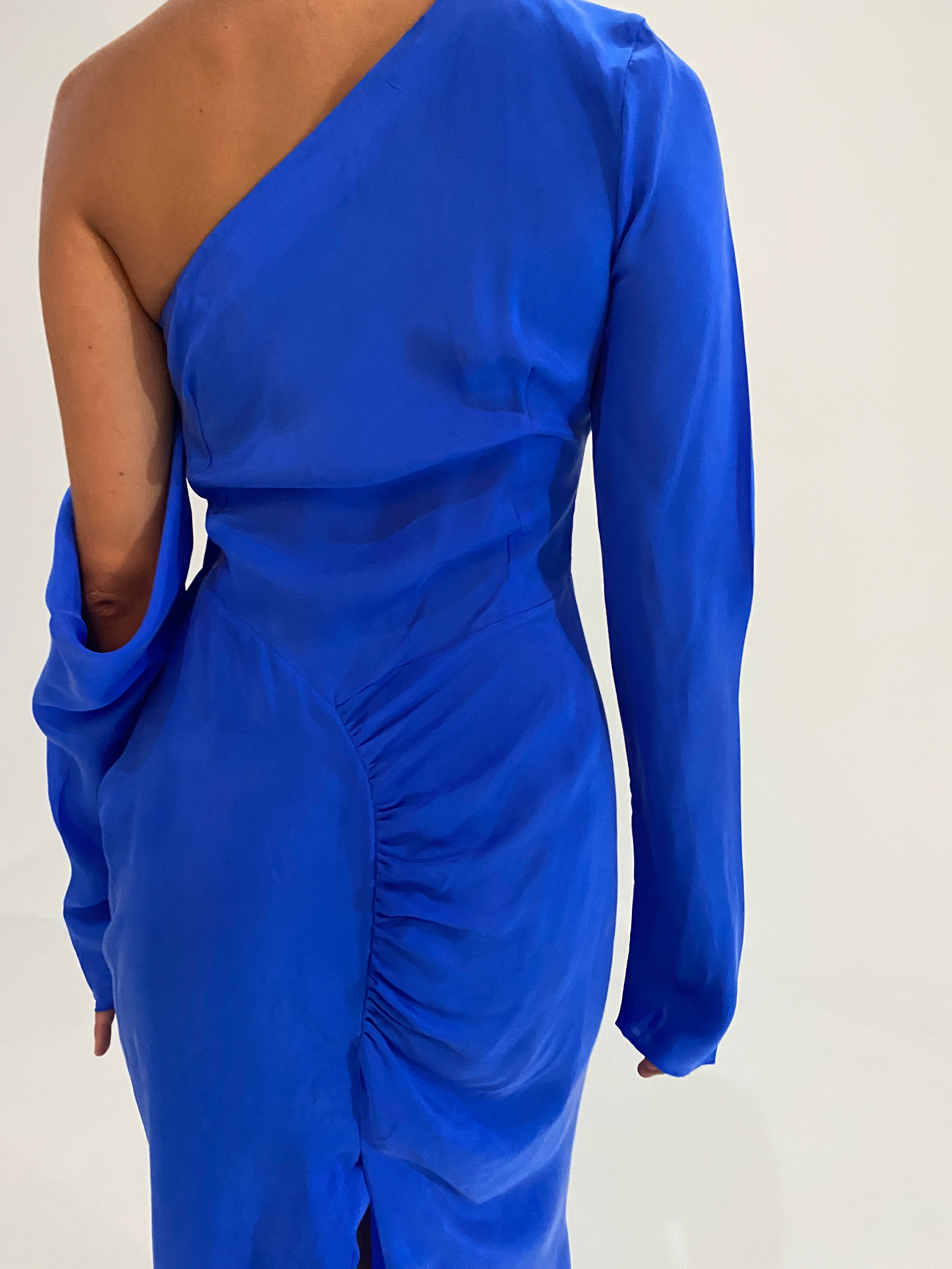 Runway One Shoulder Silk Dress Blue