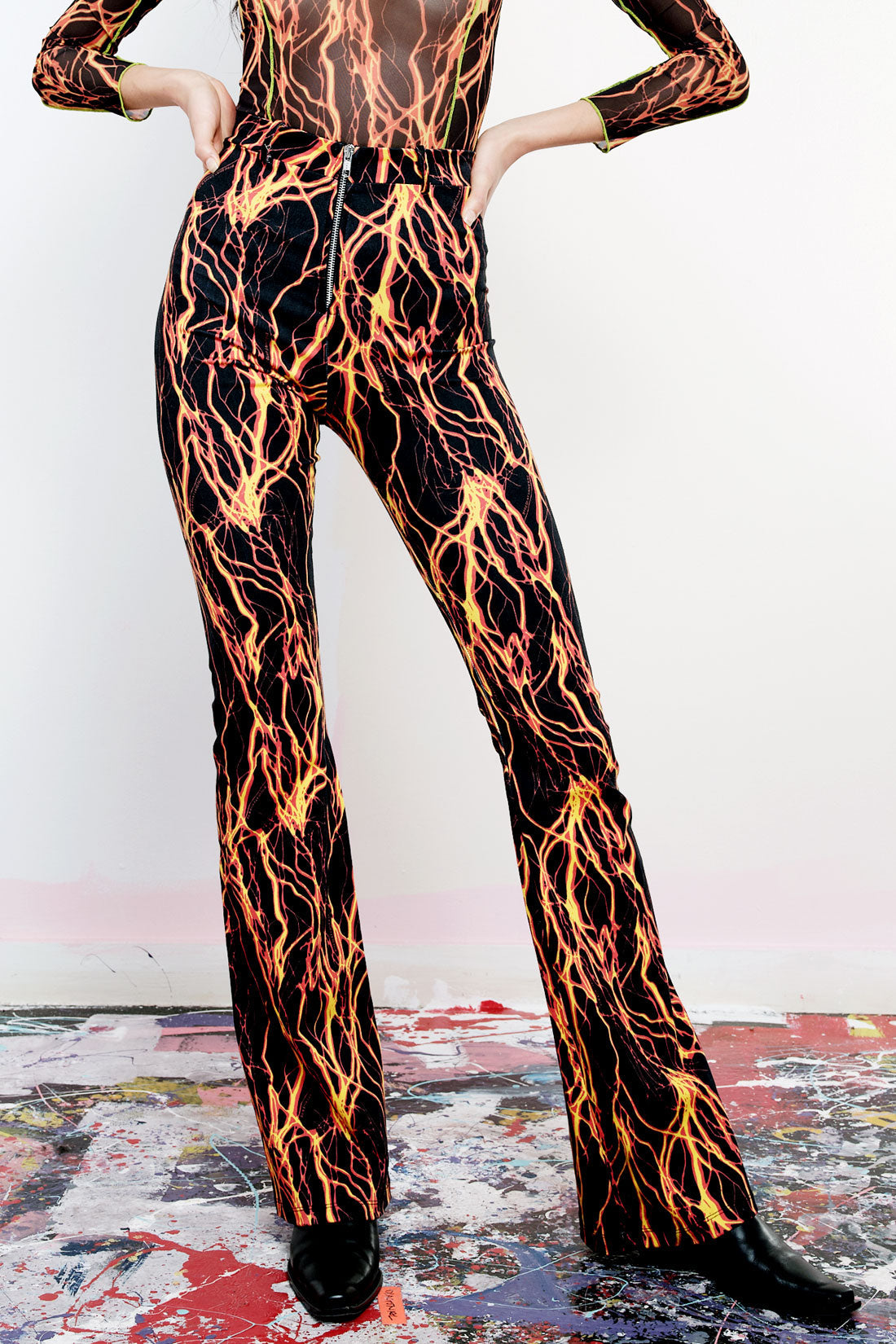 She's Electric Lightning Print Flares