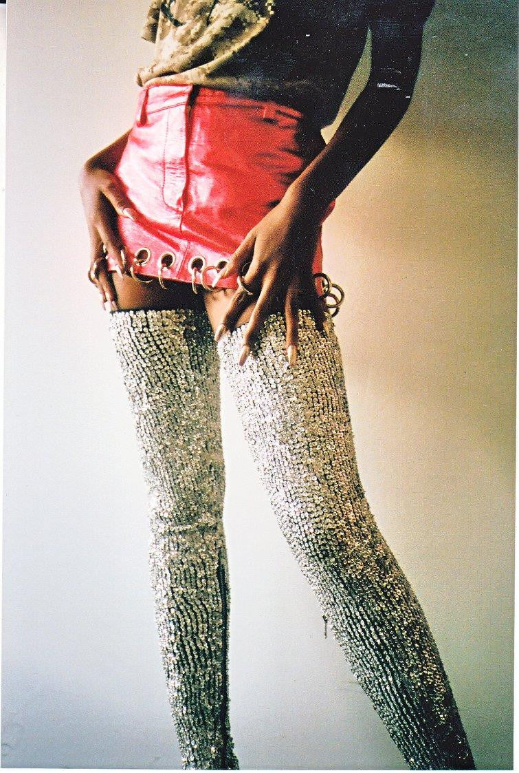 Diamond Dollar Hand-Sequinned Thigh High Boots Silver