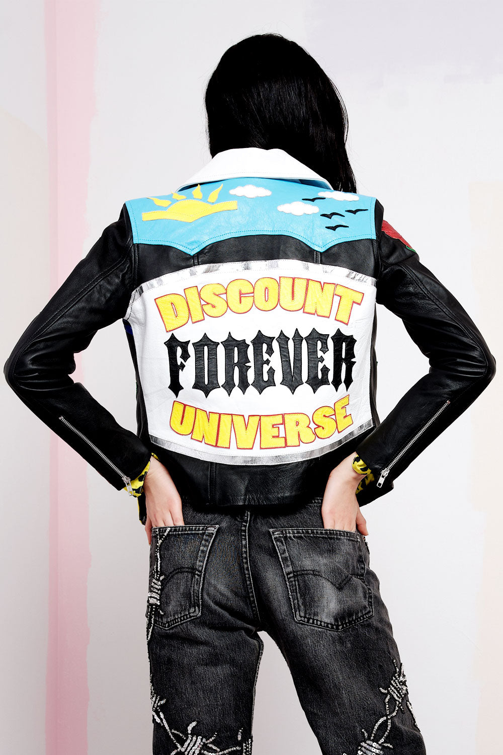 Distressed Pleasure Revenge Appliquè Leather Jacket