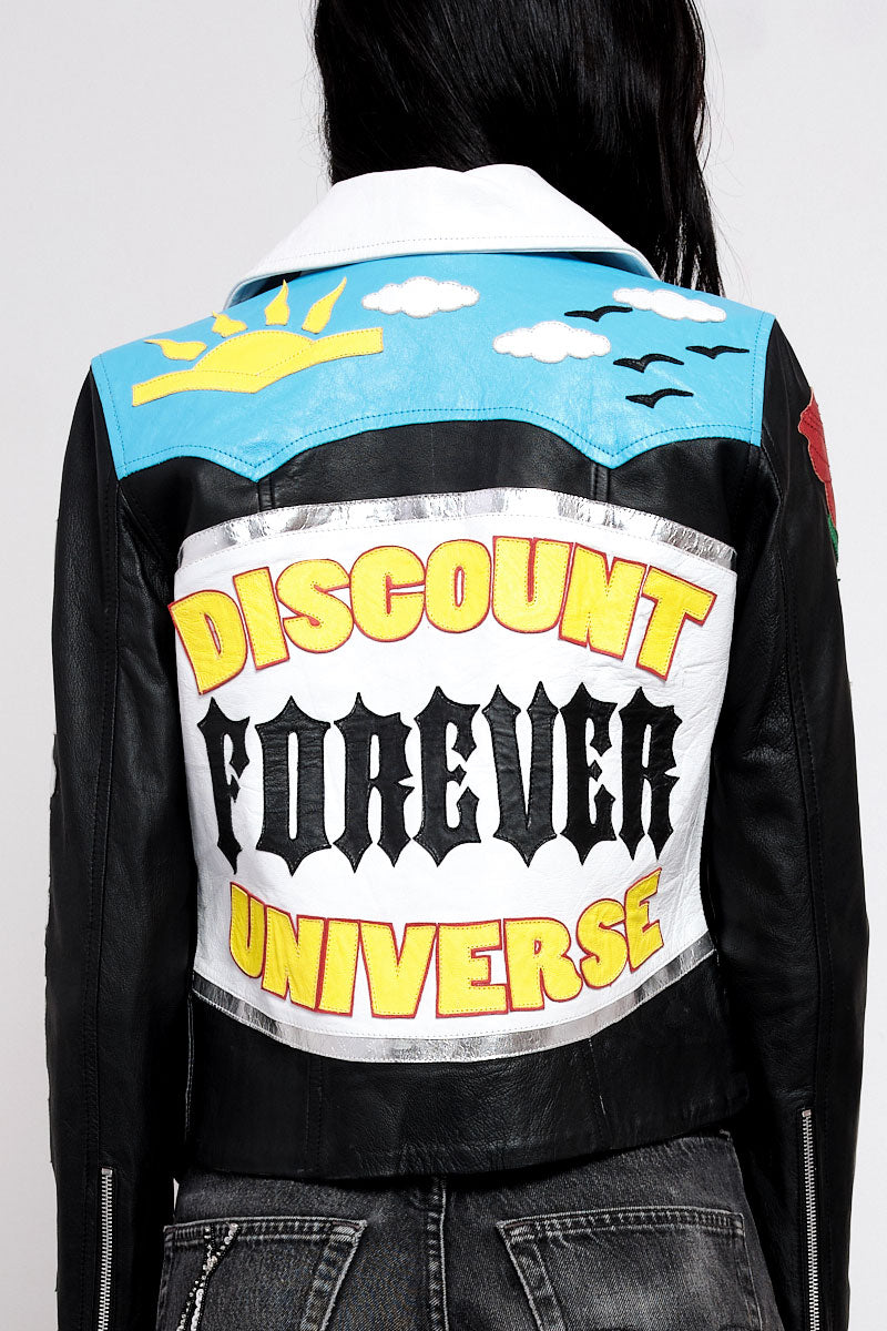 Distressed Pleasure Revenge Appliquè Leather Jacket